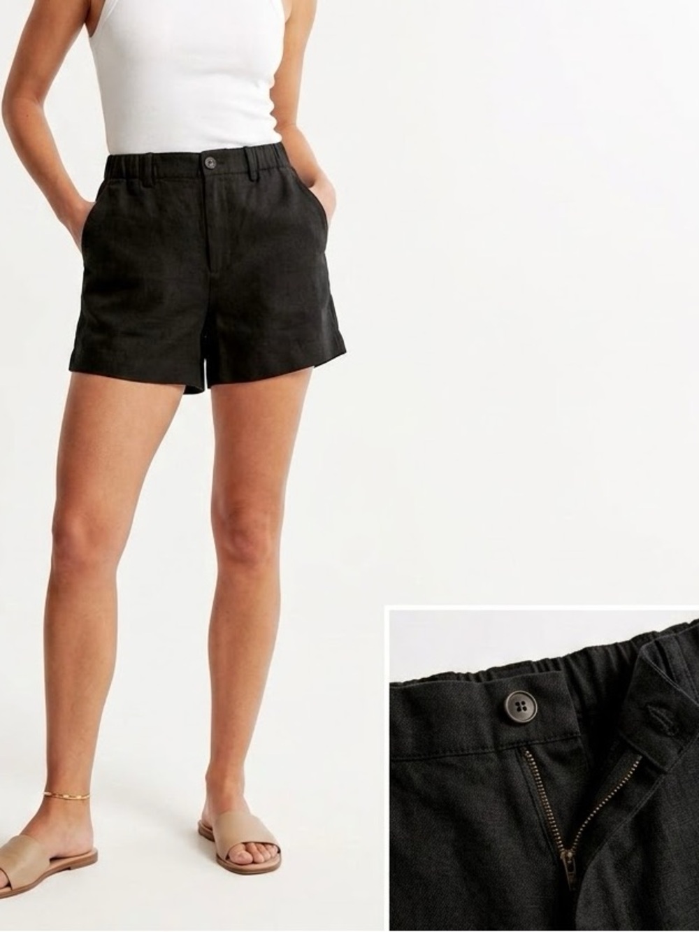 VINCE Black Linen Blend Shorts Size 30 Elastic Waist Quiet Luxury Summer
